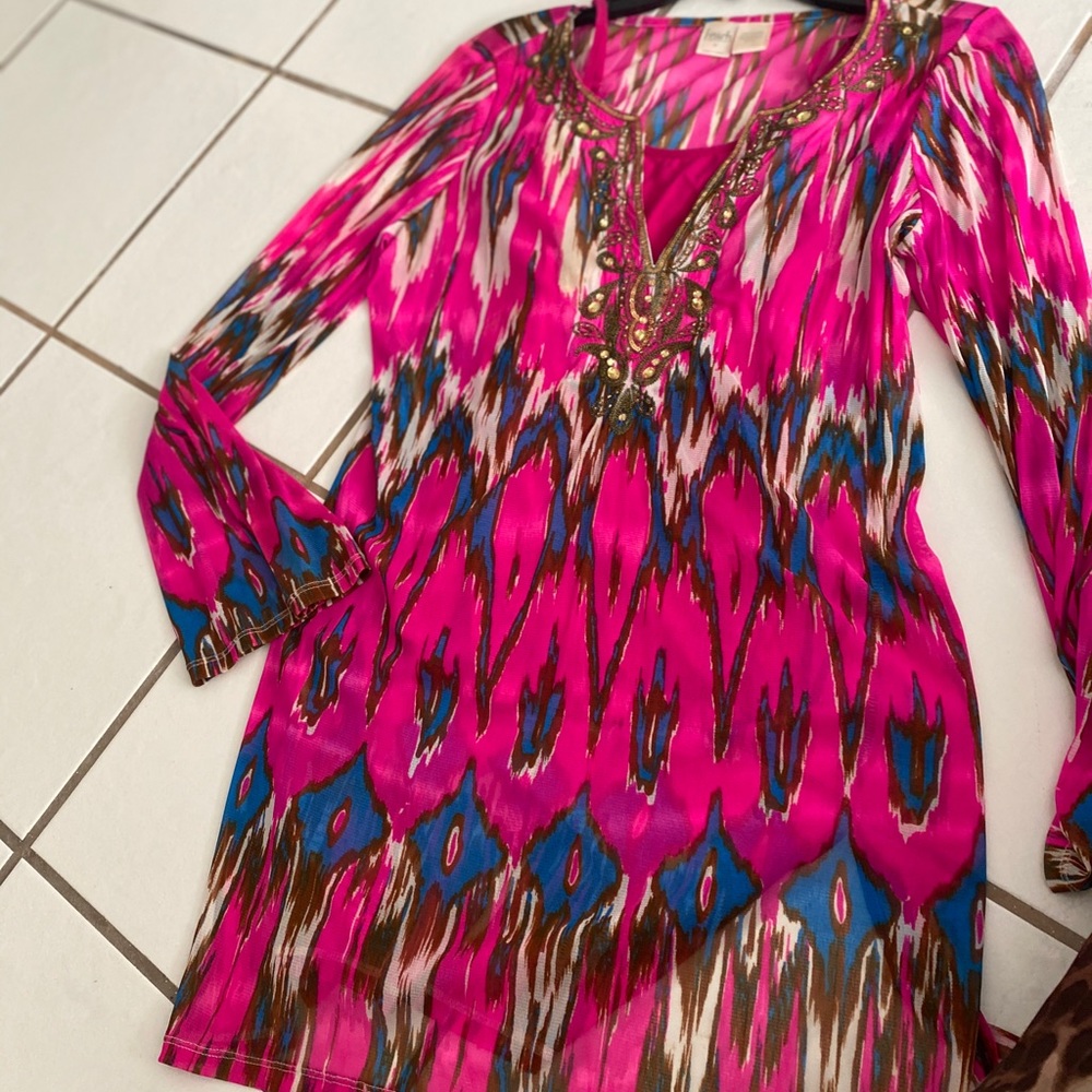 Sheer tunic with gold accents